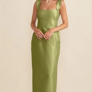 LulaKate Beckett bodice with straight skirt long in drapey bengaline- fern